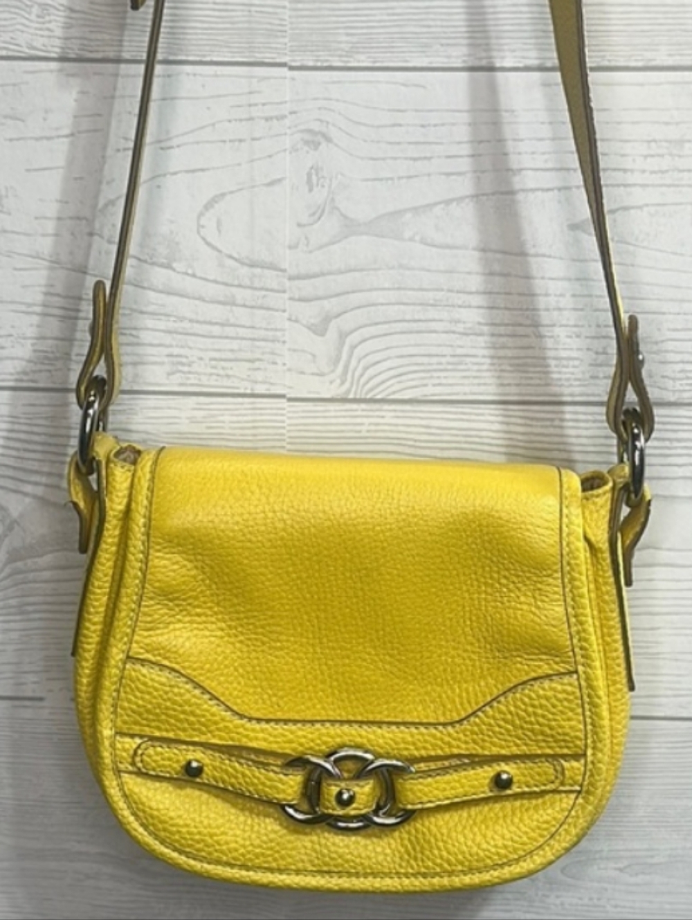 Vintage Wilson's Leather Genuine Leather Lemon Yellow Mini Crossbody Saddle Bag